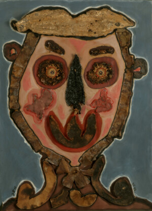 Philippe Dereux, Le sergent major, 1975, collage d'épluchures, technique mixte sur papier, 61 x 44 cm