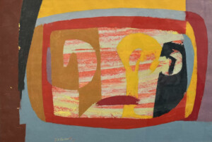 Jacqueline Pavlowsky, Composition, 1969, huile sur papier, 38 x 56 cm