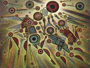Robert Tatin, Le jeu de Pélé, 1970, huile sur toile, 130 x 160 cm Robert Tatin