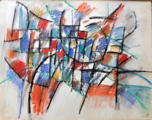 Jacques Germain, Composition abstraite, pastel gras sur papier, 51,5 x 65,5 cm